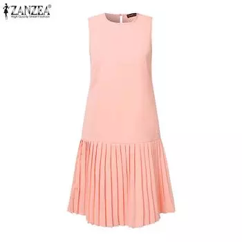 ZANZEA женское летнее праздничное повседневное плиссированное платье без рукавов трапециевидной формы S чёрный