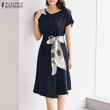 ZANZEA Женское летнее свободное повседневное платье с v-образным вырезом и короткими рукавами