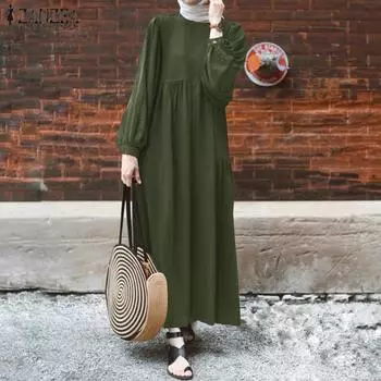 ZANZEA женское мусульманское модное платье-кафтан Kleid Abaya с длинным рукавом, пакистанское платье для женщин, хиджаб