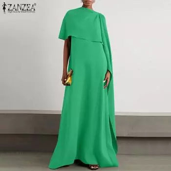ZANZEA женское однотонное свободное платье без рукавов с вырезом лодочкой в стиле пэчворк S зелёный