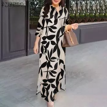 ZANZEA Женское платье-рубашка с отложным воротником и рукавом 3/4 S синий