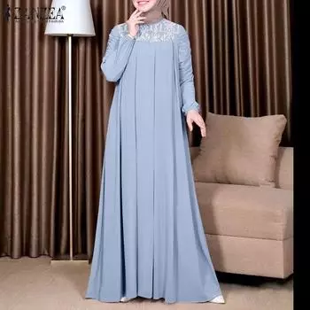 ZANZEA Женское платье с круглым вырезом и длинными рукавами в стиле пэчворк 4XL вино красного