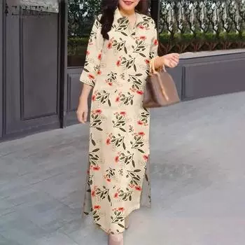 ZANZEA Женское платье свободного кроя с отложным воротником и рукавом 3/4 L чёрный