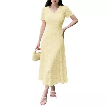 ZANZEA Женское повседневное элегантное платье с V-образным вырезом, коротким рукавом, в стиле пэчворк и кружевом M бежевый