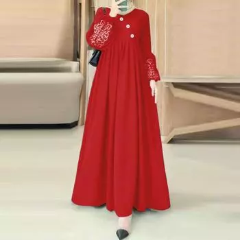 ZANZEA Женское повседневное длинное платье с принтом в стиле пэчворк и эластичными манжетами с рукавами-фонариками S красный