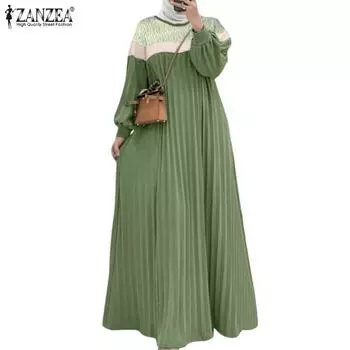 ZANZEA Женское повседневное длинное платье с длинным рукавом и принтом в стиле пэчворк S чёрный