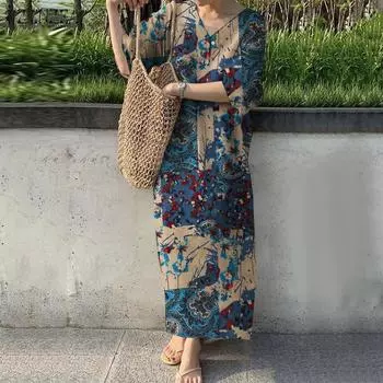 ZANZEA Женское повседневное хлопковое платье с v-образным вырезом и коротким рукавом, летнее платье