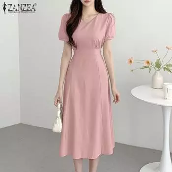 ZANZEA Женское повседневное летнее длинное платье с v-образным вырезом и коротким рукавом