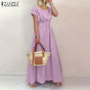 ZANZEA Женское повседневное летнее длинное платье с v-образным вырезом и короткими рукавами
