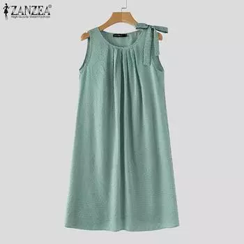 ZANZEA Женское повседневное летнее клетчатое платье без рукавов с круглым вырезом 3XL красный