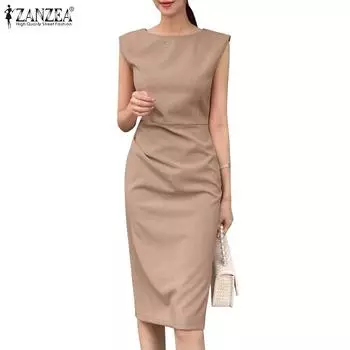 ZANZEA Женское повседневное летнее облегающее платье без рукавов с круглым вырезом 3XL розовый