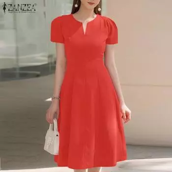 ZANZEA Женское повседневное летнее платье А-силуэта с V-образным вырезом и короткими рукавами S чёрный