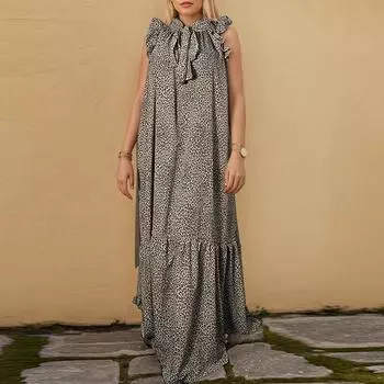 ZANZEA Женское повседневное летнее платье без рукавов с круглым вырезом и леопардовым принтом S