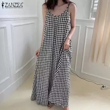 ZANZEA Женское повседневное летнее платье без рукавов с v-образным вырезом и лямками 3XL