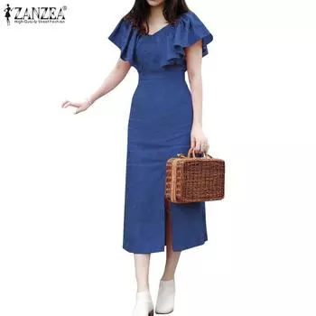 ZANZEA Женское повседневное летнее платье без рукавов с оборками и v-образным вырезом