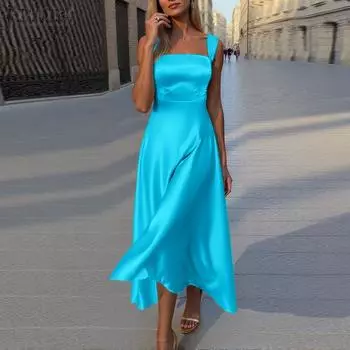 ZANZEA Женское повседневное летнее платье без рукавов с квадратным воротником S жёлтый