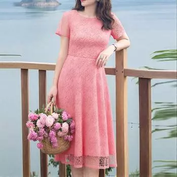 ZANZEA Женское повседневное летнее платье из лоскутов кружева с коротким рукавом и круглым вырезом S