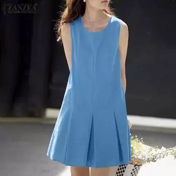 ZANZEA Женское повседневное летнее платье-майка без рукавов с круглым вырезом S белый