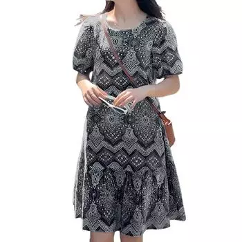 ZANZEA Женское повседневное летнее платье с круглым вырезом и коротким рукавом с принтом