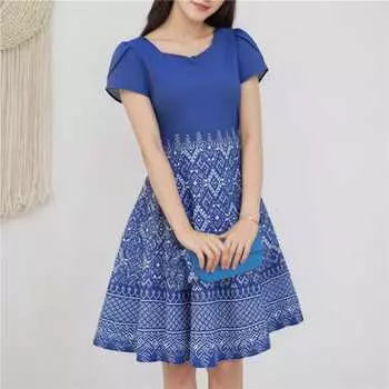 ZANZEA Женское повседневное летнее платье с коротким рукавом и квадратным вырезом XL темно-синий