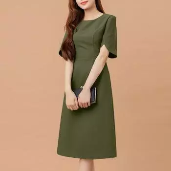 ZANZEA Женское повседневное летнее платье с круглым вырезом и коротким рукавом S зелёный