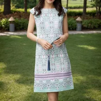 ZANZEA Женское повседневное летнее платье с круглым вырезом, короткими рукавами и принтом в стиле ретро циан