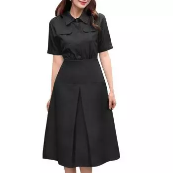 ZANZEA Женское повседневное летнее платье с отложным воротником и коротким рукавом S чёрный