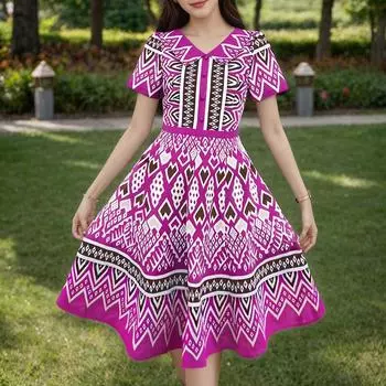 ZANZEA Женское повседневное летнее платье с коротким рукавом и кукольным воротником в стиле ретро с принтом S фиолетовый