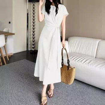 ZANZEA Женское повседневное летнее платье с круглым вырезом и короткими рукавами S белый