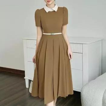 ZANZEA Женское повседневное летнее платье с отложным воротником и коротким рукавом S хаки