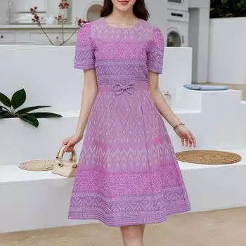 ZANZEA Женское повседневное летнее платье с круглым вырезом и коротким рукавом с принтом S