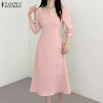 ZANZEA Женское повседневное летнее платье с квадратным вырезом и рукавами 3/4