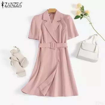 ZANZEA Женское повседневное летнее платье с отложным воротником и короткими рукавами