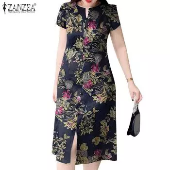ZANZEA Женское повседневное летнее платье с короткими рукавами и цветочным принтом