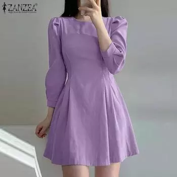 ZANZEA Женское повседневное летнее платье с коротким рукавом и круглым вырезом