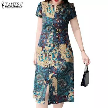 ZANZEA Женское повседневное летнее платье с v-образным вырезом и короткими рукавами S красный