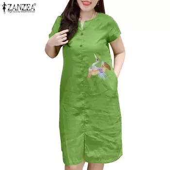 ZANZEA Женское повседневное летнее платье с v-образным вырезом и короткими рукавами