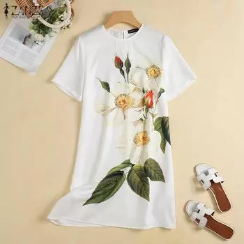 ZANZEA Женское повседневное летнее платье с короткими рукавами и цветочным принтом