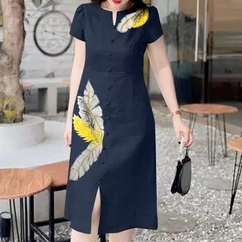 ZANZEA Женское повседневное летнее платье с короткими рукавами и круглым вырезом с принтом S белый