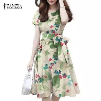 ZANZEA Женское повседневное летнее платье с короткими рукавами и цветочным принтом