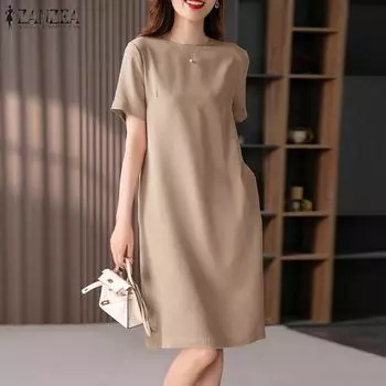 ZANZEA Женское повседневное летнее платье с коротким рукавом и круглым вырезом 4XL розовый