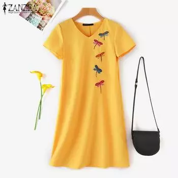 ZANZEA Женское повседневное летнее платье с v-образным вырезом и короткими рукавами