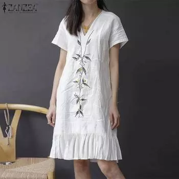 ZANZEA Женское повседневное летнее платье с v-образным вырезом и короткими рукавами