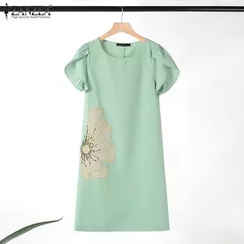 ZANZEA Женское повседневное летнее платье с короткими рукавами и круглым вырезом с цветочной вышивкой S белый