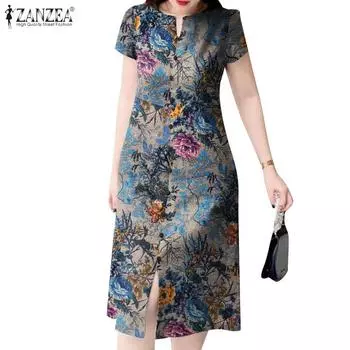 ZANZEA Женское повседневное летнее платье с v-образным вырезом и короткими рукавами S розовый