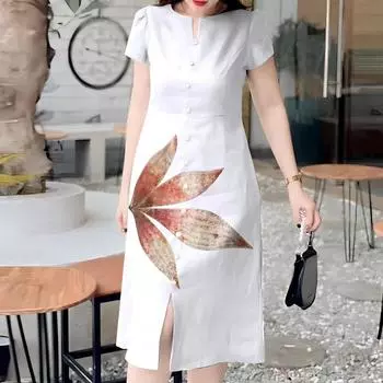 ZANZEA Женское повседневное летнее платье с короткими рукавами и круглым вырезом с принтом S белый