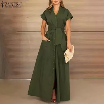 ZANZEA Женское повседневное летнее платье с коротким рукавом и V-образным вырезом 5XL оранжевый