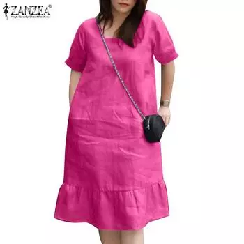 ZANZEA Женское повседневное летнее платье с квадратным воротником и коротким рукавом S зелёный