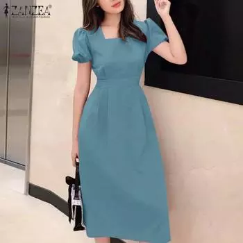 ZANZEA Женское повседневное летнее платье с квадратным воротником и коротким рукавом 2XL чёрный