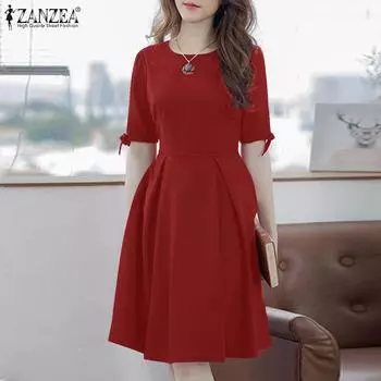 ZANZEA Женское повседневное летнее платье с круглым вырезом и коротким рукавом 3XL чёрный